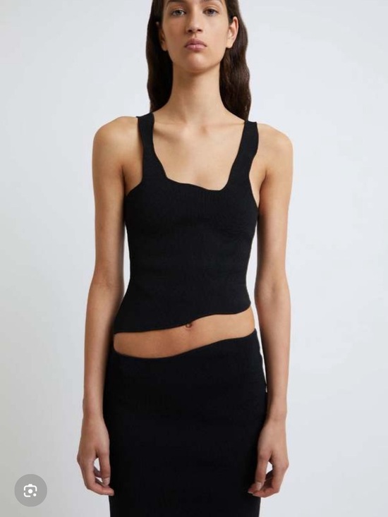 Christopher Esber Tops - Christopher Esber Black Sculpted Ribbed Square Neck Tank
